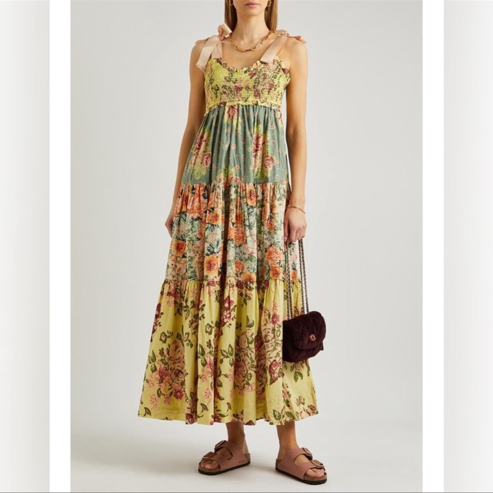 Free People Bluebell maxi floral satin bow tie dress